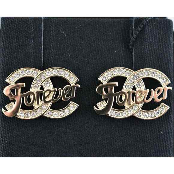 Chanel 21S Gold Crystal Forever CC Logo Large Dangle Statement Stud Earrings - Picture 1 of 12